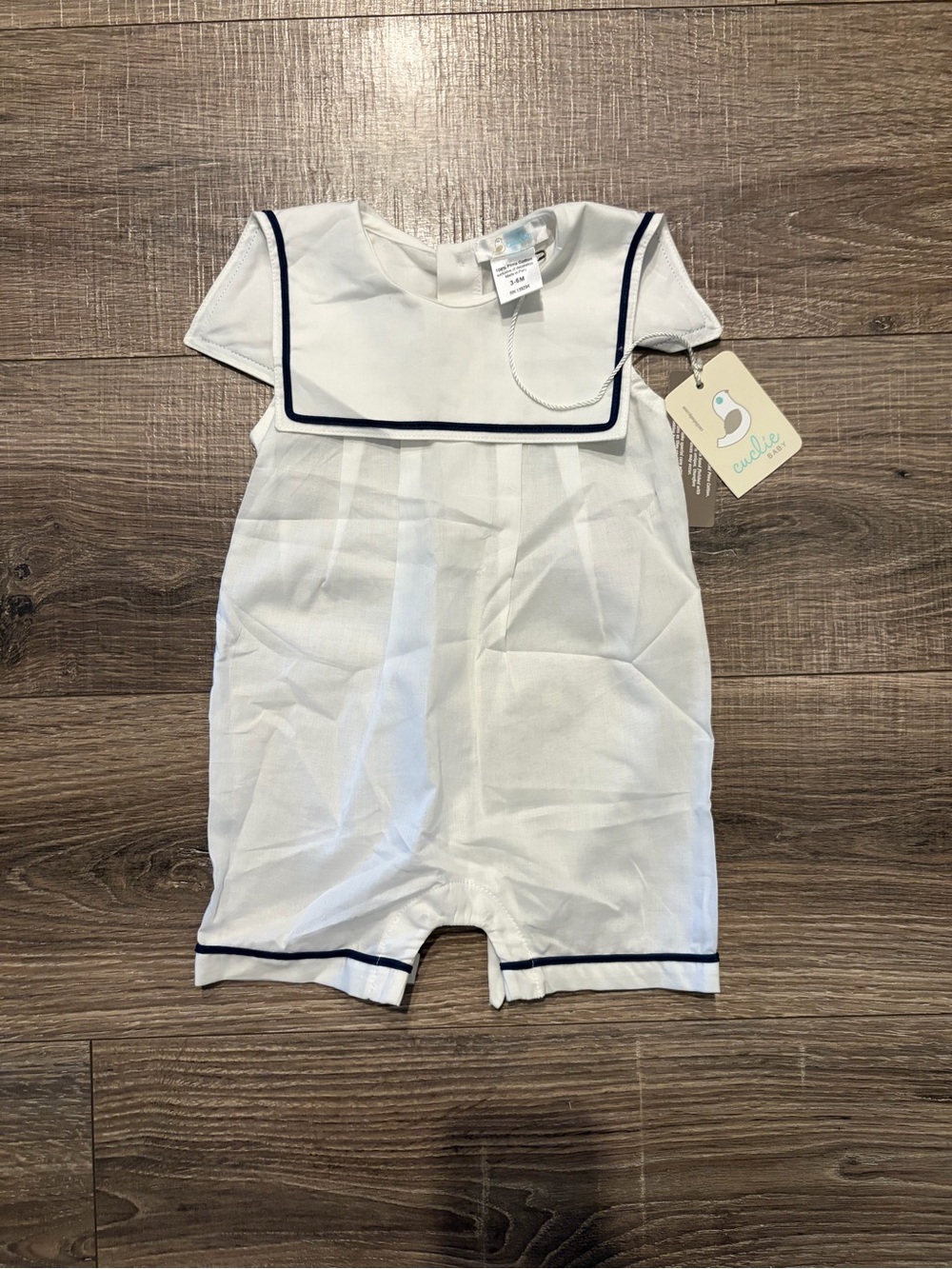 NWT Cuclie White Baby Sailor Romper with Navy Trim